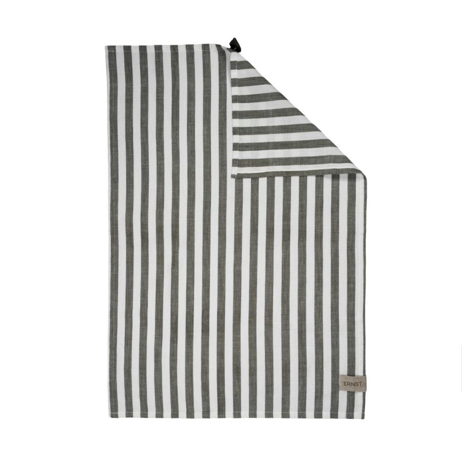 Kjøkkenhåndkle, bred stripe salvie/hvit